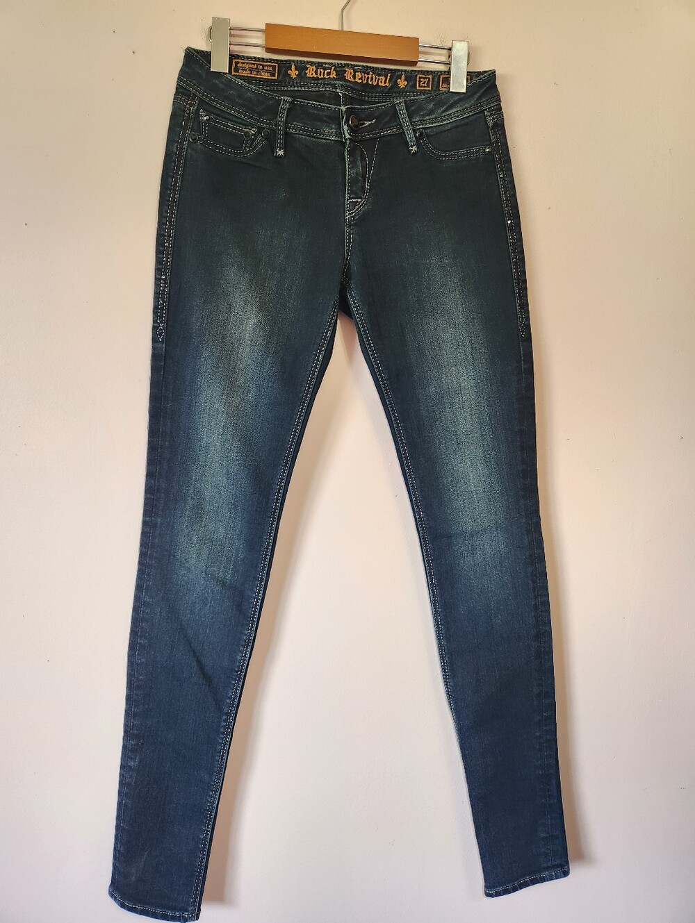Rock Revival Lexi Super Skinny Jeans 27 Dark Wash Rhinestone Sequins Y2K McBling